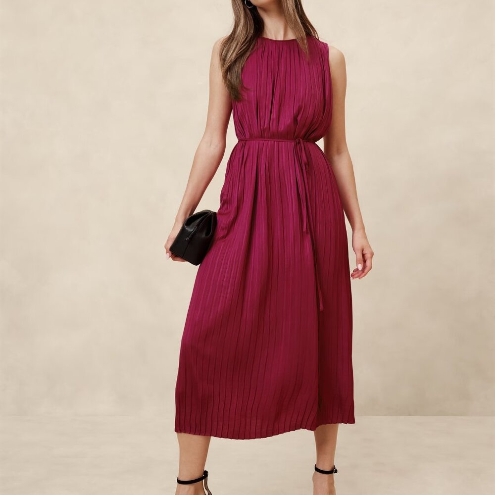 Banana Republic Elegant Berry Crystal Pleated Midi Dress/NWT/S